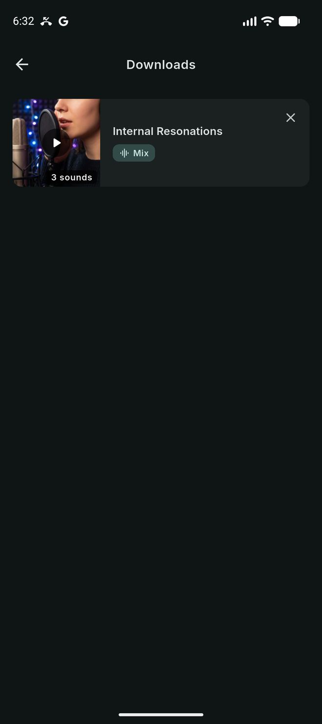 The Downloads screen with one downloaded mix and a remove button.