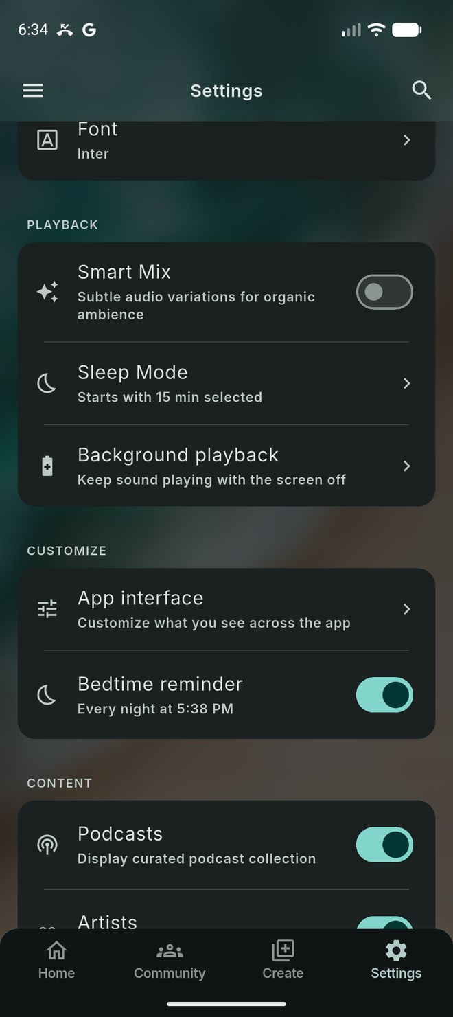 The Playback section of Tingles ASMR settings, with the Background playback row.
